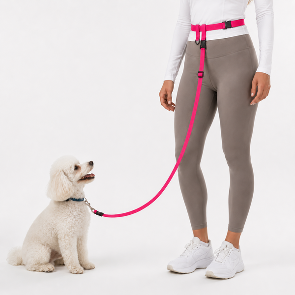 The Buddy System Waist Leash - Hands Free Dog Leash, Adjustable Leash for Running, Jogging, Training and Service Dogs, Great for Small, Medium and Large Dogs, Made in USA - for Small Dogs (under 20 pounds) PINK