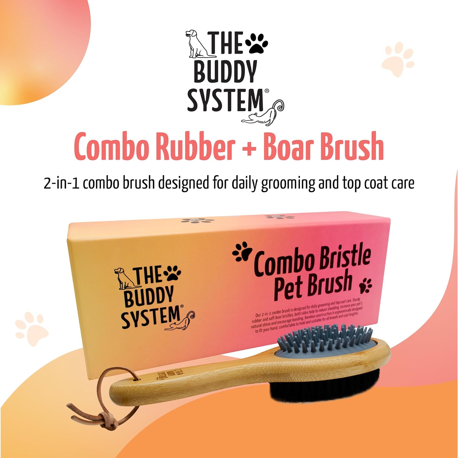 The Buddy System - Combo Bristle Pet Brush, 2-in-1 Brush