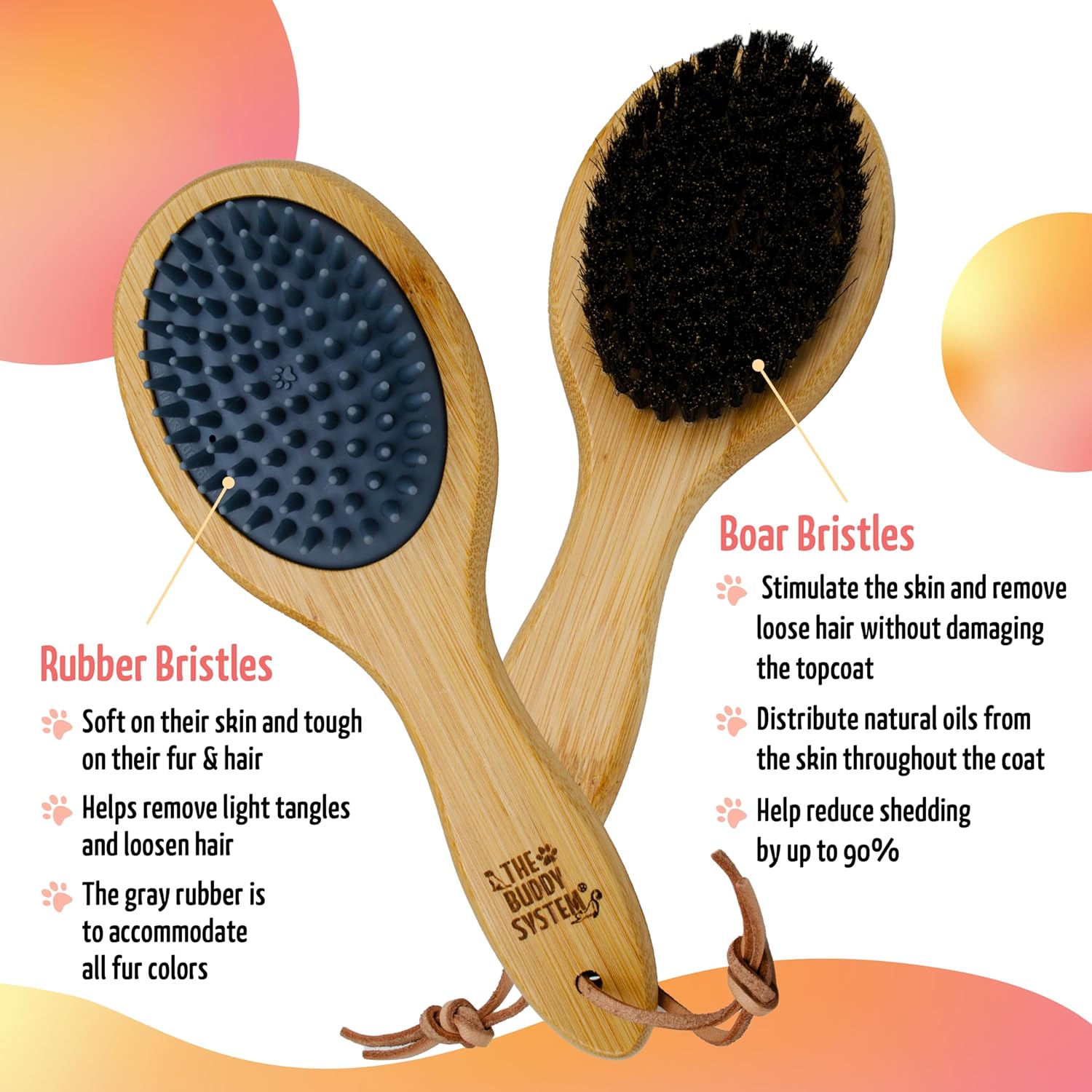 The Buddy System - Combo Bristle Pet Brush, 2-in-1 Brush