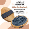 The Buddy System Rubber Pet Close Brush, Soft Touch Oval Palm Brush - Bamboo Massage Handheld with Rubber Bristles and Elastic Band for Dogs and Cats - Gray