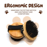 The Buddy System Pet Close Brush, Soft Touch Oval Palm Brush - Bamboo Massage Handheld with Soft Boar Bristles and Elastic Band for Dogs and Cats