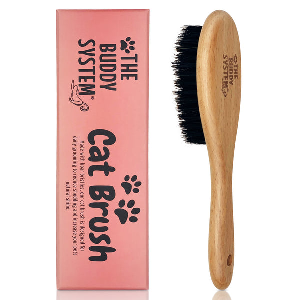 The Buddy System Dog and Cat Brush with Boar Bristle and Wooden Handle, Professional Grade Daily Grooming Hairbrush, Reduce Shedding, Soft Hair and Healthy Shine