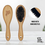 The Buddy System Dog and Cat Brush with Boar Bristle and Wooden Handle, Professional Grade Daily Grooming Hairbrush, Reduce Shedding, Soft Hair and Healthy Shine